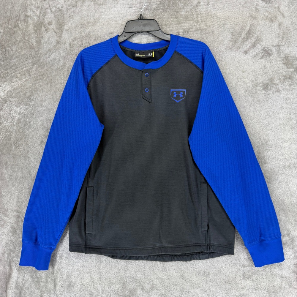 Under Armour Henley Pullover Mens Large Black Blue 1281174 Long Sleeve Baseball